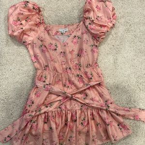 Pink and green mini dress.